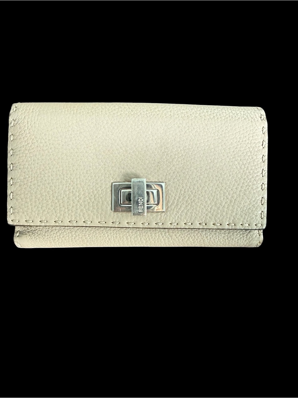Fendi Light Taupe Pebbled Leather Turn-Lock Wallet